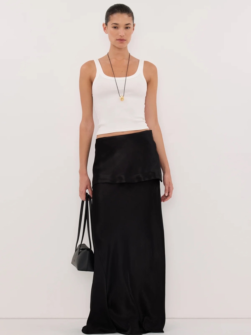 NWT DISSH Jelena Black Satin Maxi Skirt